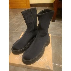Free People Alaina Boots EU39 US8-8.5 stretch Black satin NIB